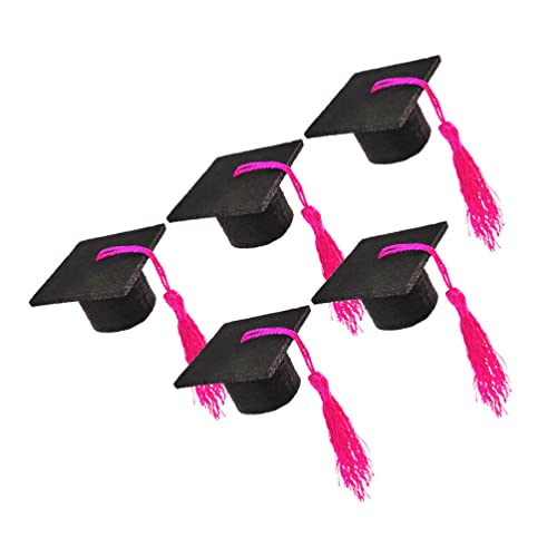 Pretyzoom 5Pcs Graduation Bottle Toppers Mini Graduation Caps With Tassels Graduation Party Drinker Bottle Topper Table Decoration (Rosy Tassel) #TOP7