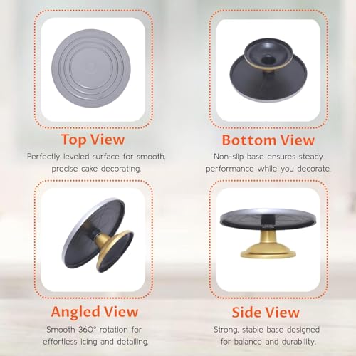 Image of LUXART 12 Inch Cake Turntable Stand | 360 Smooth Rotating Cake Rotator | Food-Grade BPA-Free Cake Decorating Stand | Anti-Slip Base | Silver Top with Golden Bottom | Baking Tool for Home & Kitchen