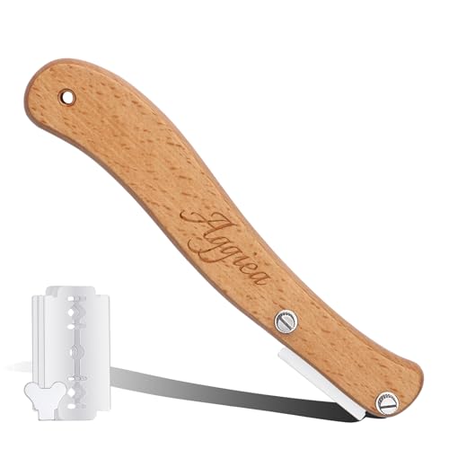 Dinikally Personalized Wooden Bread Knife - Custom Text Handle - Ideal for Family and Father's Day Gifts - Includes 10 Replaceable Blades