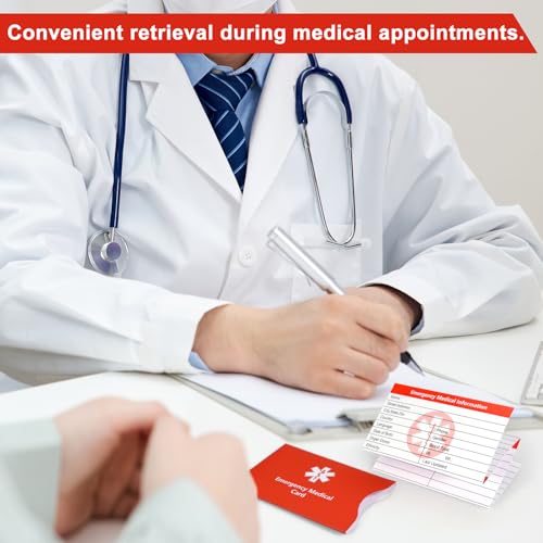 MEDMAX 8er-Pack Notfall-Kontaktausweise für Medizinische Informationen, Dreifach Klappbar mit Schutzhüllen, Notfall-Kontakt-Ausweise, medizinische Notfallkarte für Geldbörse, Tasche, Handtaschen