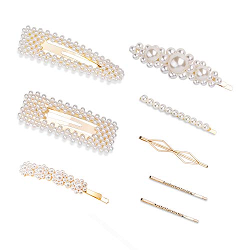 8Pcs Pearl Hair Clips AUERVO Hair Clip Barrette for Women Girls, Fashion Handmade Hair Accessories Artificial Pearl Hairpin for Party Wedding Daily