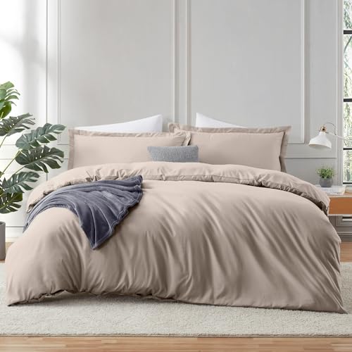 Image of Hearth & Harbor Bed Linen Set, 3Piece King Duvet Cover, Soft Microfiber, Lightweight, Breathable, Button Closure, 104x90 inches, 2 Pillow Shams | Soft Double Brushed Bedding Set, Button Closure, 1 Duvet Cover 104x90 Inches, 2 Pillow Shams