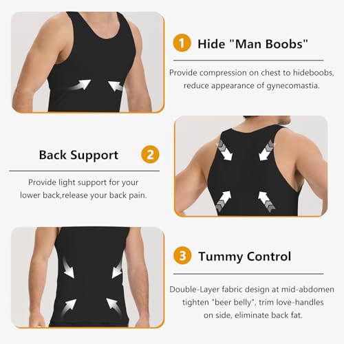 NuCamper Camiseta Reductora para Hombre, Camisetas de Compresión, Chaleco Sin Mangas, Elástica Interiores Body Shaper, Chaleco Abdominal, Faja Cintura Tirantes Hombre para Gym Fitness Entrenamiento