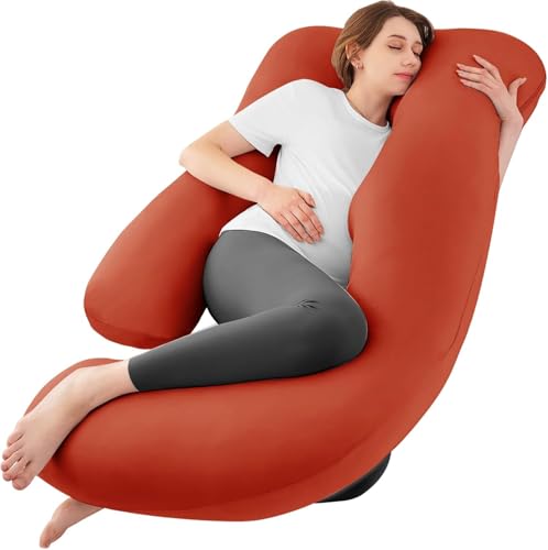 Image of Cooling Pregnancy Pillows for Sleeping, 65'' Full Body Pillow, Orange | Sasttie Maternity Pillow, OEKO-TEX, Down Alternative, Removable Cover, Pregnant Women Must Haves, Maternity Essential