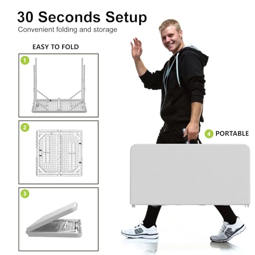 Linkriseed 34" Folding Table, Portable Square Folding Card Table, Picnic Tables with Collapsible Legs & Carrying Handle (White, 1 Pack)