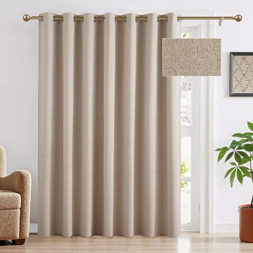 RYB HOME Blackout Patio Curtain 120 Inch Long, Grommet Top Solid Panels Room Darkening Blind Thermal Insulated for Living Room/Sliding Glass Door/Open Closet, 1 Panel, Mocha