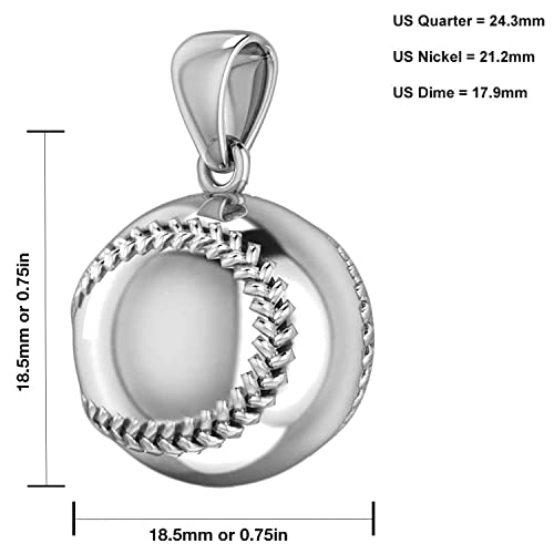 Us Jewels New 925 Sterling Silver Large 3D Baseball Sport Ball Pendant Charm Necklace, 18.5Mm #TOP2
