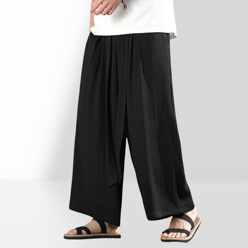 Pantalon style chinois homme coton lin ample droit décontracté