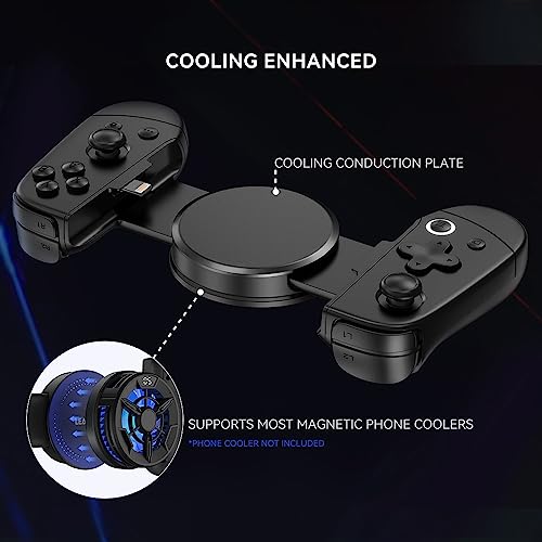 Leadjoy M1 Mobile Gaming Controller for iPhone (Lightning) with Cooling Conduction Plate, Hall Effect Joysticks, iPhone Controller with Turbo Function, Pass-throughing Charging