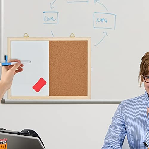 Magnetic Whiteboard Combination Cork White Board Set 40 x 30 cm Whiteboard & Cork Notice Board Combo with Magnetic Eraser, Dry Wipe Pen, Hooks, Push Pins and Push Pins with Clips for Home and Office