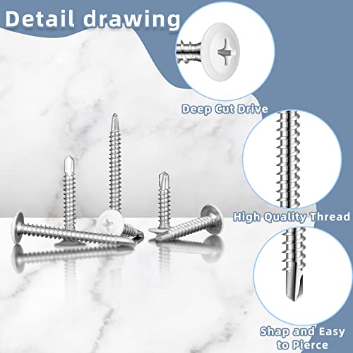 White Screws Self Tapping Screws For Metal White Thread Truss Head Screws 8 Fast Self Drilling Screw Sheet Metal Screws For Wire Lath To Metal Studs, Wood Work Screw, 4 Sizes (480 Pcs) #TOP2