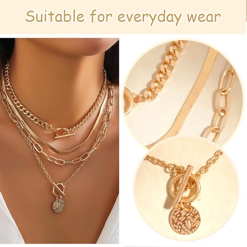 Lilbitty 4er Pack Damen-Halsketten, Schmuck Gold Ketten Set mit Edelstahl, Cuban Chain, Choker und Herringbone, Schichtbar & Elegant für Jeden Anlass