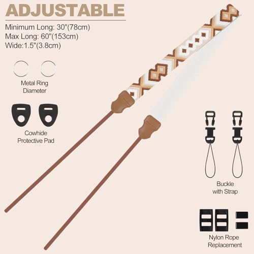 Image of Universal Camera Strap - Camera Neck Strap, Adjustable Shoulder Straps Compatible with Canon, Fujifilm, Nikon, Olympus, Panasonic and other SLR and mirrorless cameras - Brown Beige White Weave