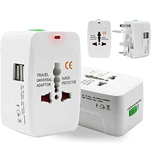 eErlik Latest Universal International Travel Adapter 2 Port/USB Worldwide AC Outlet Plugs for Europe, UK, US, AU, Asia…