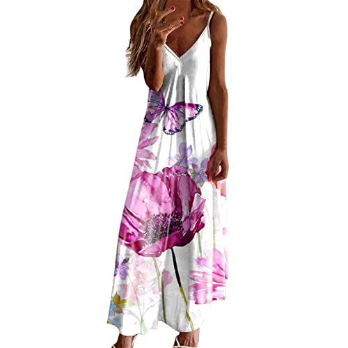 Vestidos de verão, moda feminina de verão estampados, decote em V, sem mangas, suspensórios, pulôver