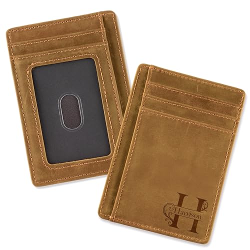 Easycosy Custom Genuine Leather Card Holder for Men, Personalized...