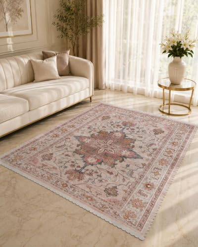 Image of RD TREND Carpet for Hall Digital Printed Carpet for Living Room 52x84 inch | Anti Slip Backing Rug for Bedroom Floor & Home Decor | Nude Pink