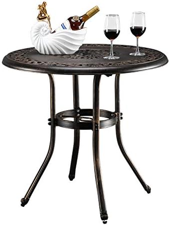 VINGLI Outdoor Bistro Table, Outdoor Table with Umbrella Hole Patio Bistro Table, Cast Aluminum Outdoor Dining Table Outdoor Table for Patio Garden Table (32" Diax29 H)