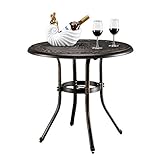 VINGLI Patio Bistro Dining Table with Umbrella Hole,Cast Aluminum Side Table, Backyard Bistro Round...
