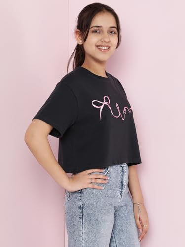 Image of Li'l Tomatoes Girls Crop T-Shirt | 100% Cotton | Graphic Printed Summer Top | Soft & Breathable Casual Wear | 7-16 Years