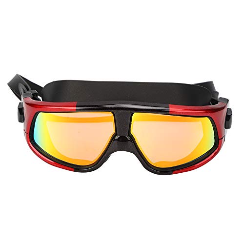 PerGar Swimming Goggles, Adult Large Frame Waterproof Antifog Swimming Goggles, Swim Goggles for Men, Swim Goggles Adult Women, Adult Goggles for Swimming (Red and Black)