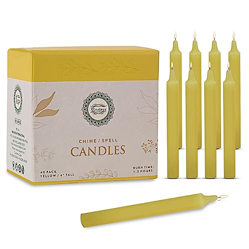 Raajsee Unscented Mini Taper Candles Yellow | 4 Inches (H) Dinner Candle Sticks| Smokeless, and Dripless| Paraffin Wax with Cotton Wicks | Long Burning Time.