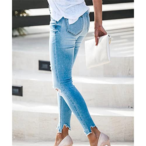 DGHM-JLMY Women's Irregular Raw Edge Denim Skinny Stretch Hole Jeans Butt Lifting Front Milled Ankle Ripped Pencil Jeans2