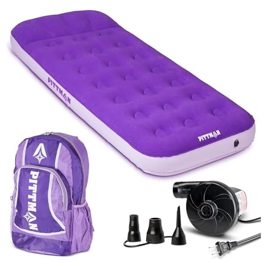 Pittman Outdoors PPI-PPL_KIDMAT Twin Kid's Air Mattress with Portable Battery Powered Air Pump and Fun Travel Backpack, Purple