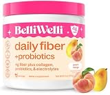 BelliWelli Fiber Supplement for Women & Men – Premium Daily Fiber Powder from Organic Acacia with Added Collagen, Electrolytes & Probiotics – No Bloat, Constipation & Gut Health Support (Peach Mango)