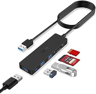 TSUPY USB 3.0 Hub, 5 in 1 Ultra-Slim USB Data Hub with 4ft Long Extension Cable, 3-Port USB 3.0 + SD/TF Card Reader High-Speed USB Splitter Adapter for PC, Laptop, Flash Drives, PS4, HDD and More