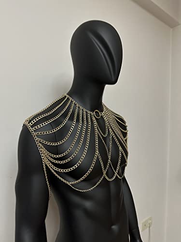 Men Harness Shoulder Man Body Chain Gold Ring Body Chains Burning Man Festival Outlook Male Chain Fetish Wear #TOP1