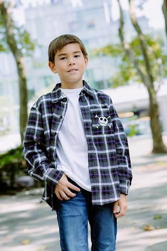 Disney Nightmare Before Christmas Jack Skellington Little Boys Flannel Button Down Shirt Plaid Black/Green 7-8 - image 6