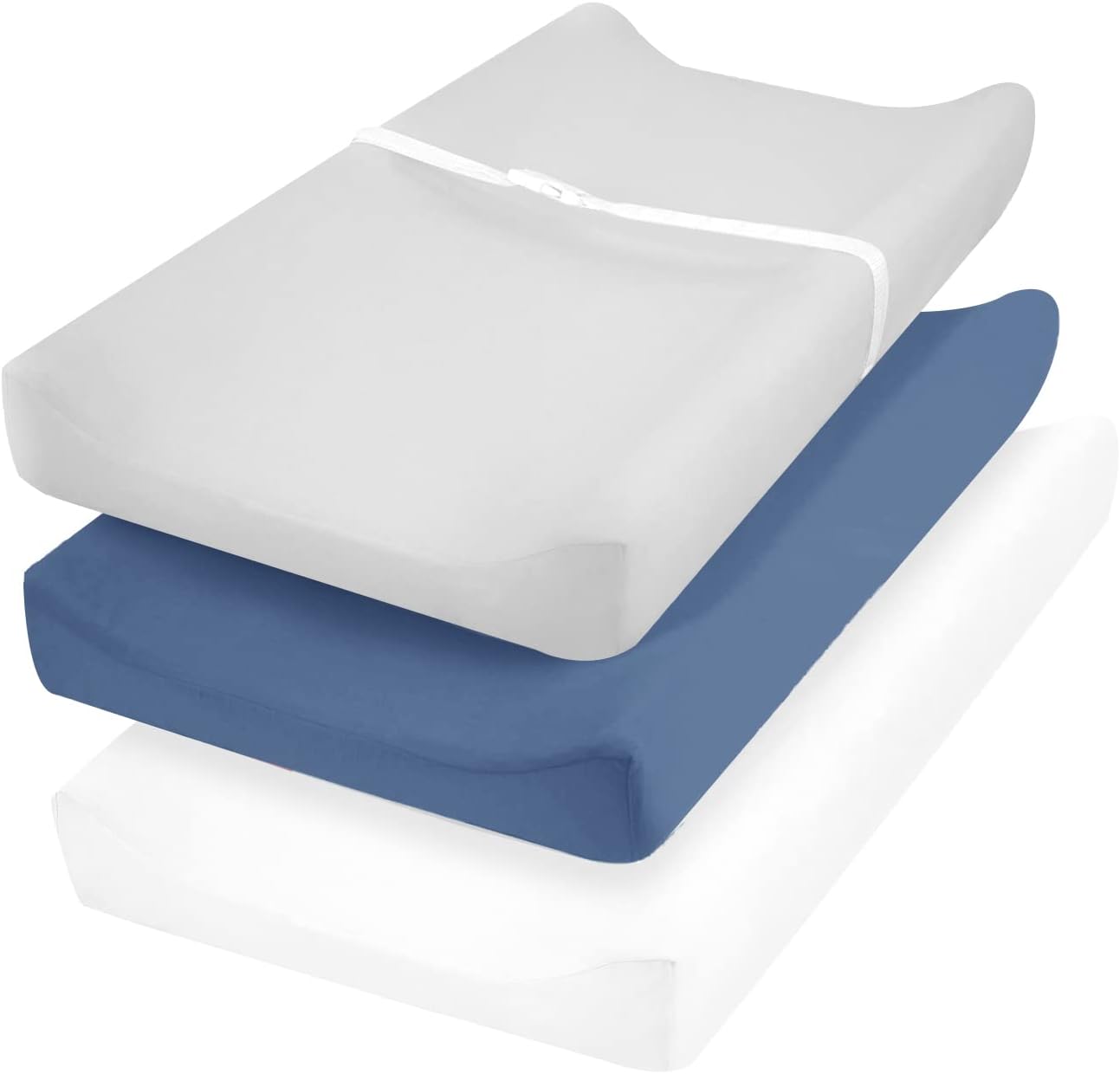 david's Kids 3 Pack Changing Pad Cover Set, Ultra Soft Breathable Cozy Microfiber Diaper Change Table Sheets for Baby Boys Girls Netural, Fit Most Changing Pads, White & Light Grey & Navy Blue