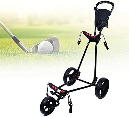 DYRABREST Foldable Golf Push Cart, 3 Wheels Hand Cart Easy Push and Pull Cart Trolley with Mesh Bag and Scoreboard Holder Quick Open and Close Light Weight
