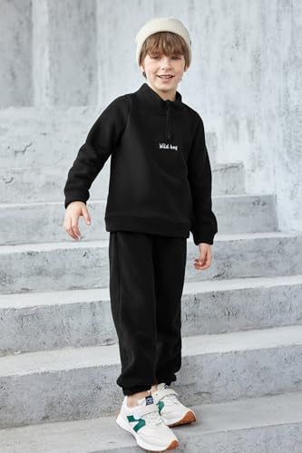 Image of Arshiner Toddler Boys Letter Embroidery Half Zip Sweatshirt & Pants Set Fuzzy Fleece Fall Winter Outfits 2~6 Years