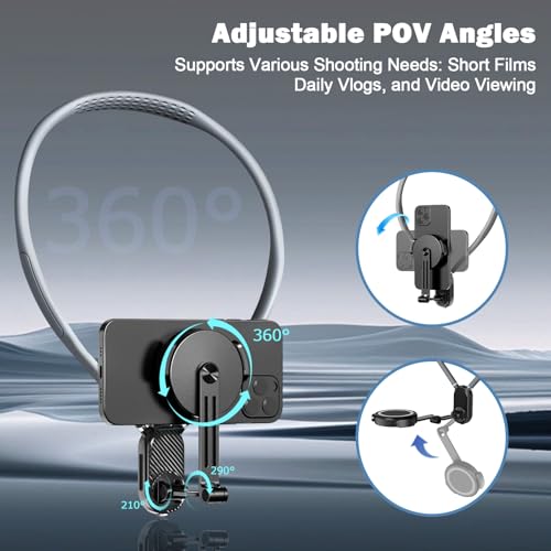Neck Phone Holder, 2-in-1 Magnetic Clip-on Neck Mount Phone Holder, POV Hands-Free Chest Stand for GoPro & 1/4" Screw, 2 Extra Magnetic Plates, Fits iPhone, Android, Action & Mirrorless Cameras - Image 6