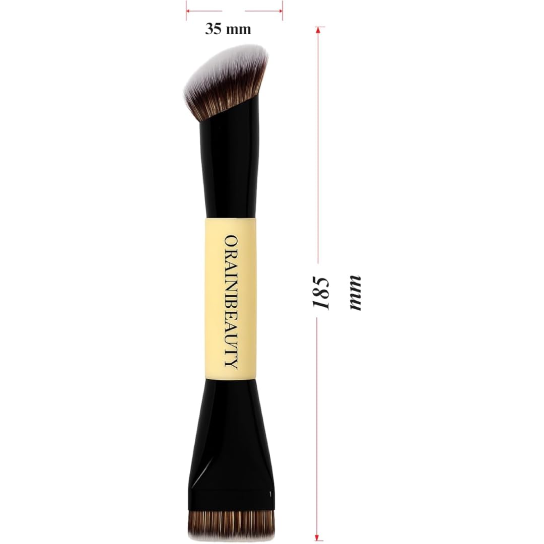 Professional Dual-Ended Foundation Brush & Contour Brush 2-in-1 Makeup Brush for Liquid, Cream & Powder, Large Buffing & Precision Tips,Soft Vegan Bristles, Streak Free,OrainiBeauty