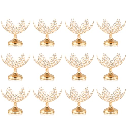 kolnlala Crystal Floral Candy Bowl - Elegant Metal Frame Centerpiece, Fruit Plate & Nut Tray for Home Decor, Holiday, Wedding, Party Table Decorations (12, Gold)