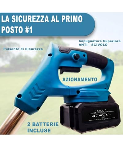 A.M.C. Decespugliatore Elettrico A Batteria, Tagliabordi Tagliaerba A Batteria Con 2 Batterie, 3 Tipi Lame, Altezza E Angolazione Regolabili, Per Il Taglio Di Giardini, Prati E Terreni - 5