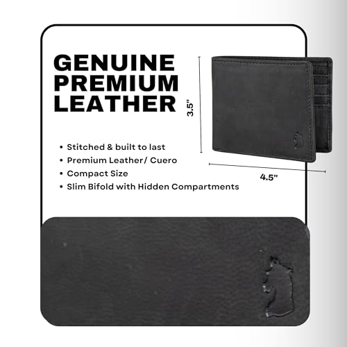 Mens Wallets - RFID Blocking Minimalist Wallet for Men, Slim Leather Bifold Wallet with ID Card Holder, Black Textured4