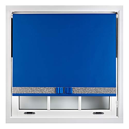 FURNISHED Verdunkelungsrollos, dekorativer Glitzerstoff und Schleife – zuschneidbar - Blau 105W x 165H cm