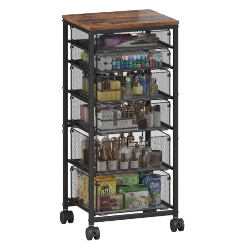 Image of Rolling Storage Cart with 6 Drawers, Craft Cart with Lockable Wheels