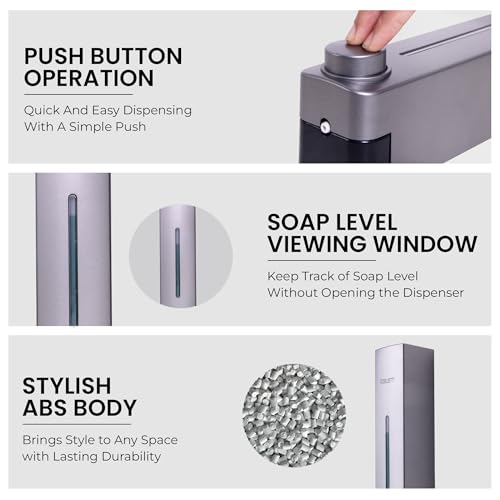 Image of Robustt Stylish Wall Mounted Liquid Soap Dispenser 360ML (Grey, Pack of 1) - with Adhesive Hooks | Easy Installation for Bathroom & Kitchen - Durable ABS Material, Sleek Design