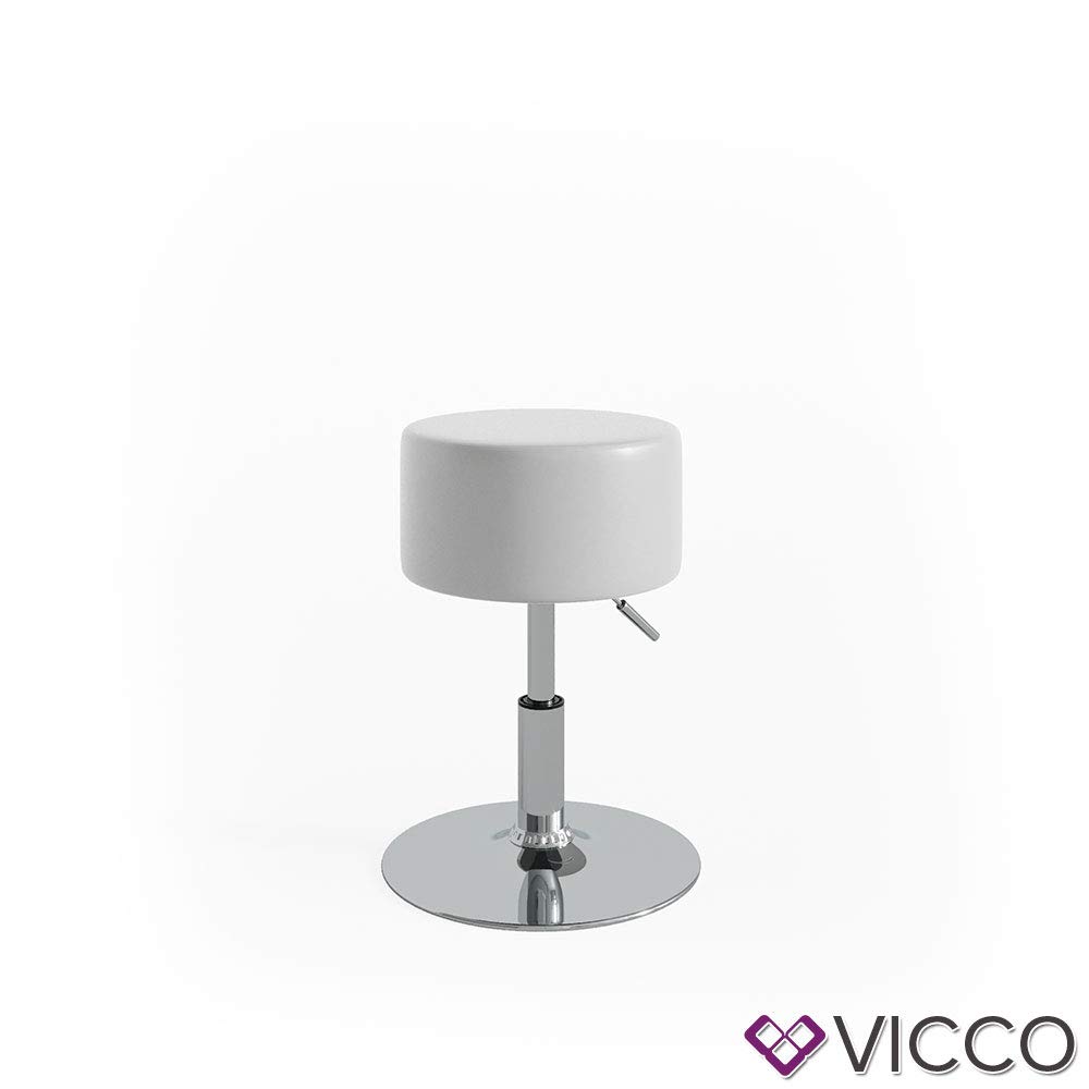 Vicco Taburete Design, Blanco, 33.5 x 67 cm para tocador, Ajustable en Altura con tapizado de Cuero sintético Resistente
