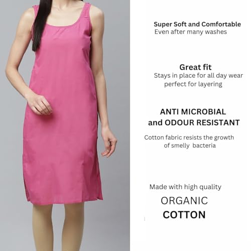 Image of Women's Sleeveless Cotton Inner Slip Dress Round Neck Soft Comfortable Fit Full Length Camisole Innerwear Summer top Undergarment for Girls