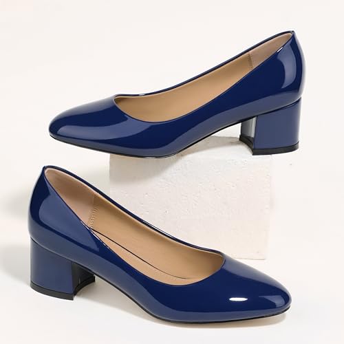 Image of SKYSTERRY Women's Low Heel Dress Pumps Shoes 2 Inch | Low Chunky Block Heel Pumps, Closed Round Toe Heels, Patent Leather Office Work Wedding Pumps Shoes