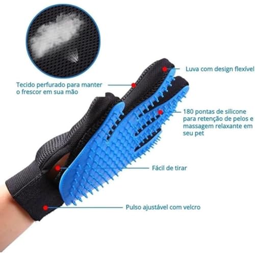 Kit 02 Luva Pet Escova Magnética para Remoção de Pelos de Cães e Gatos - Tecnologia Nano para Confor