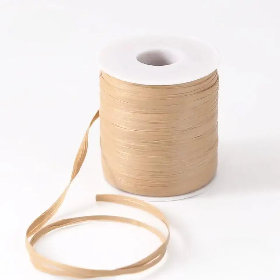 Fio de ráfia para confecção de bolsas, rolo de ráfia para crochê de praia, chapéus e sacos de balde, material de artesanato resistente (Cáqui)