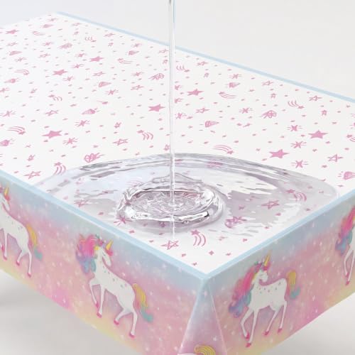Image of Exquisite Enchanting Unicorn Table Cover 6 Pack 54 in. x 108 in. Rectangle Plastic Tablecloth Disposable Table Covers for Magical Rainbow Pastel Girls Birthday Party Supplies Decorations