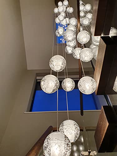 14-Lights Crystal Chandeliers Large Raindrop Chandeliers Flush Mount Light Foyer Chandeliers High Ceiling Large Chandeliers For Villa Living Room Modern Spiral Staircase Lighting W19.7" X H137" Round #TOP7